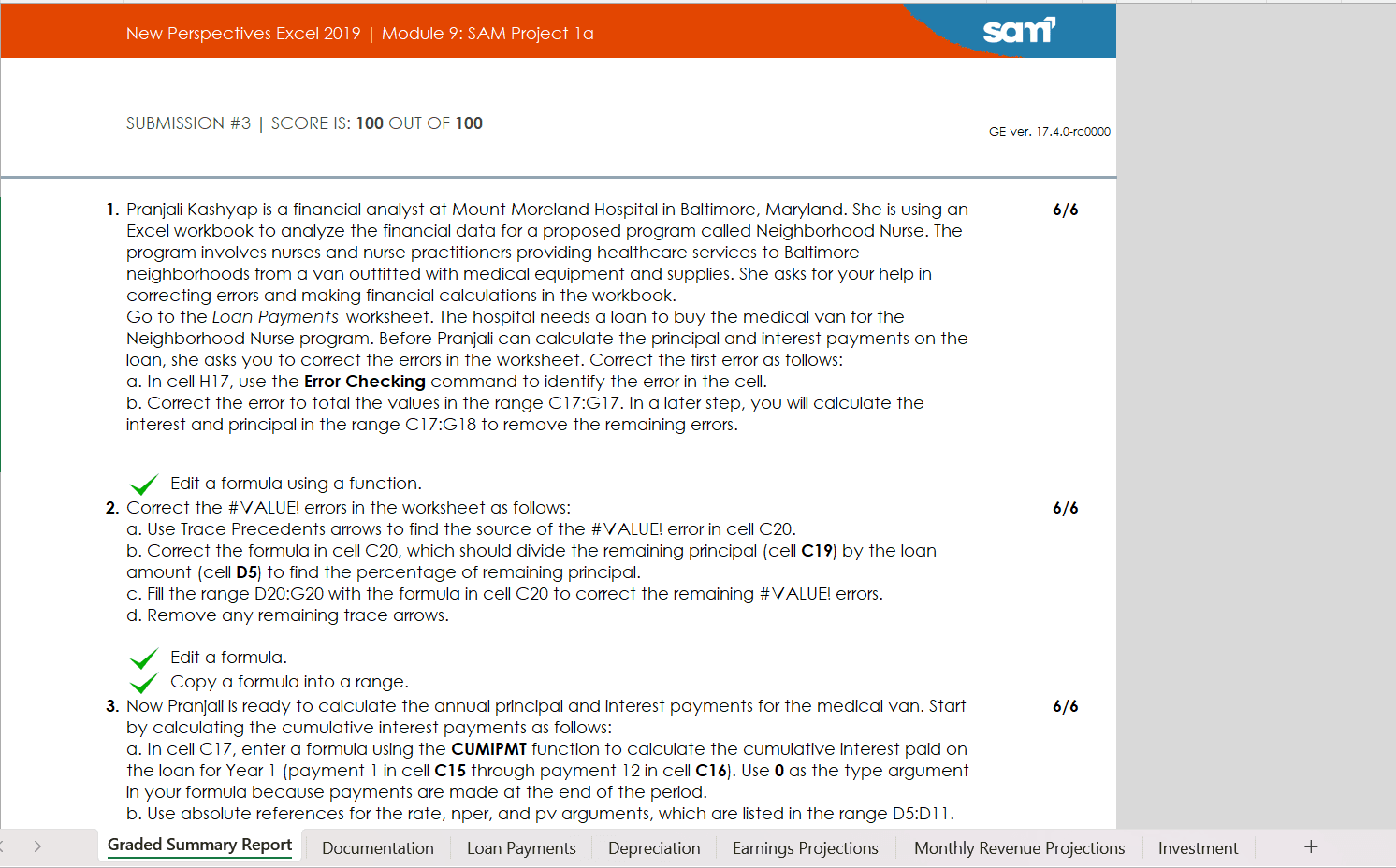 graded summary report for new perspectives excel module 9 sam project 1a