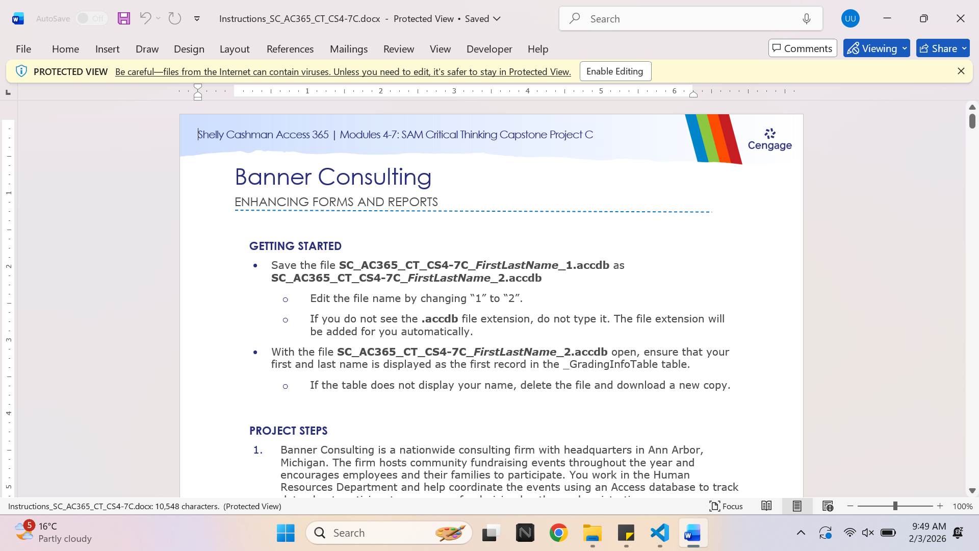 Shelly Cashman Access 365 | Modules 4-7: SAM Critical Thinking Capstone Project C Banner Consulting