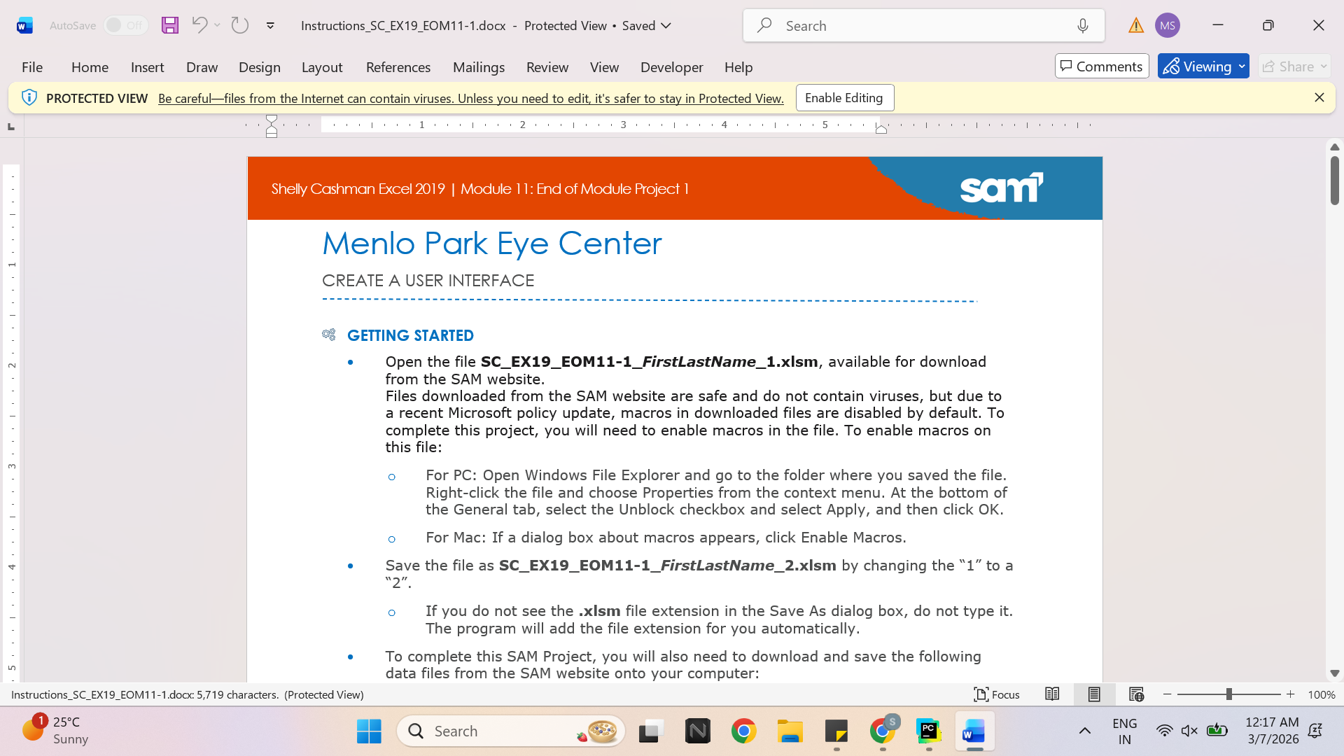 Shelly Cashman Excel 2019 | Module 11: End of Module Project 1 Menlo Park Eye Center