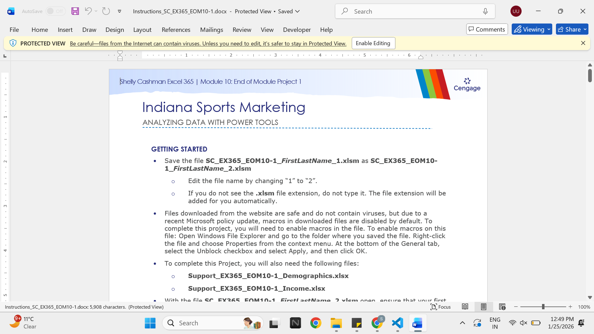 Shelly Cashman Excel 365 | Module 10: End of Module Project 1 Indiana Sports Marketing